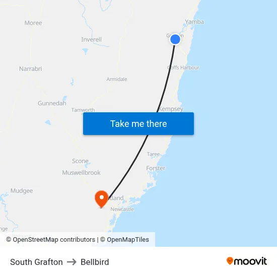 South Grafton to Bellbird map