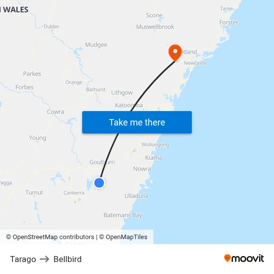 Tarago to Bellbird map