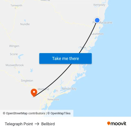Telegraph Point to Bellbird map
