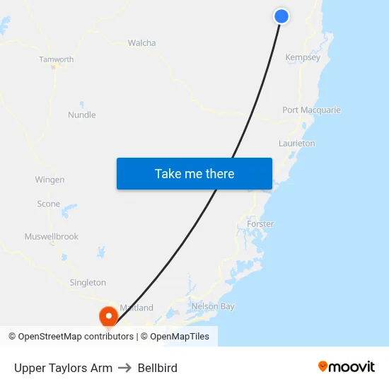 Upper Taylors Arm to Bellbird map