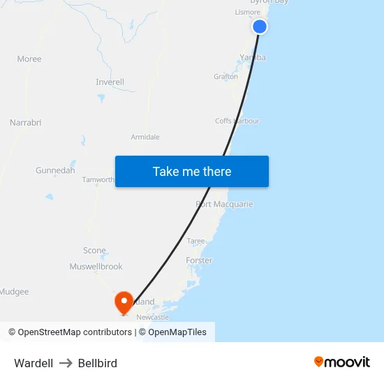 Wardell to Bellbird map
