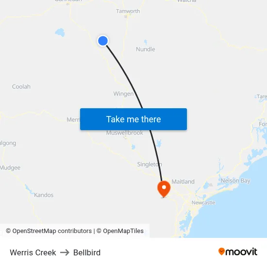 Werris Creek to Bellbird map