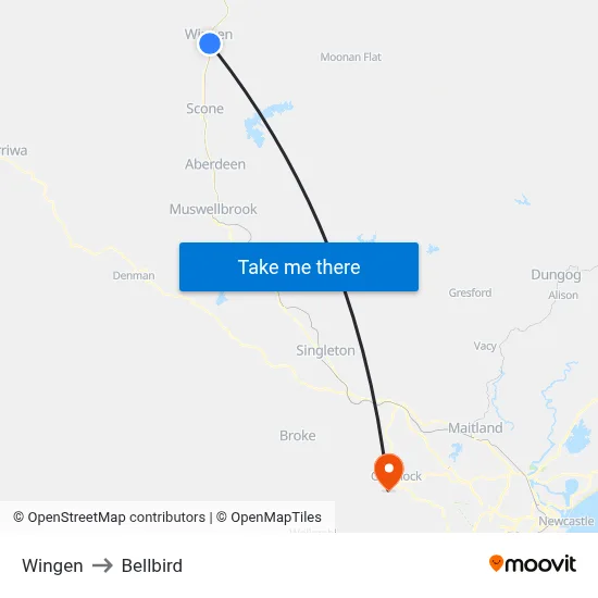 Wingen to Bellbird map