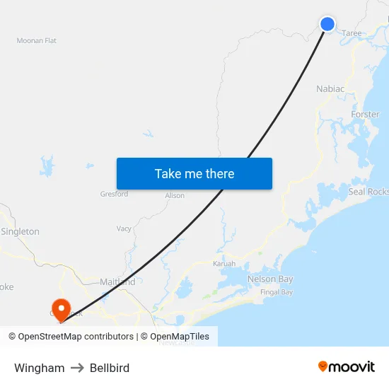 Wingham to Bellbird map