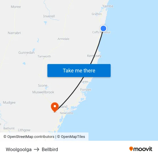 Woolgoolga to Bellbird map