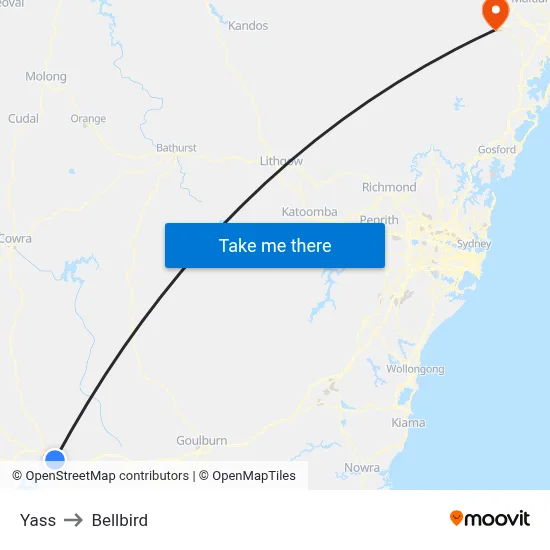 Yass to Bellbird map