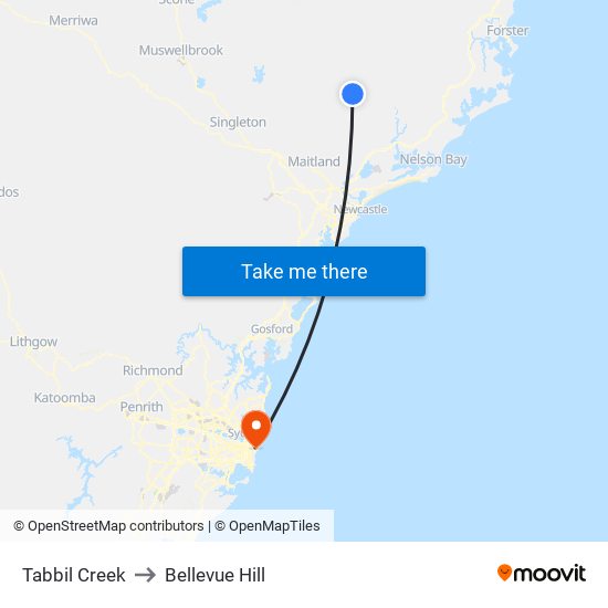 Tabbil Creek to Bellevue Hill map