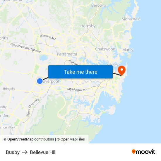 Busby to Bellevue Hill map