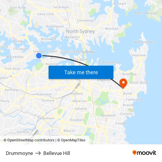 Drummoyne to Bellevue Hill map