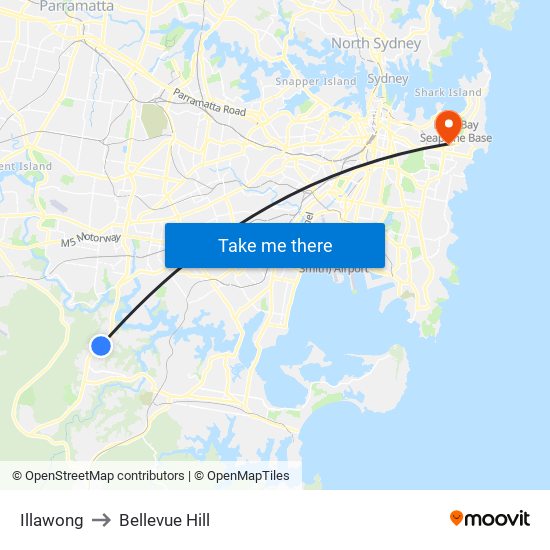 Illawong to Bellevue Hill map