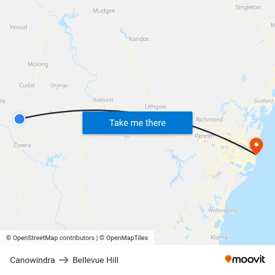 Canowindra to Bellevue Hill map
