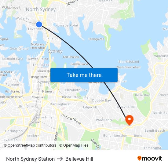 North Sydney Station to Bellevue Hill map