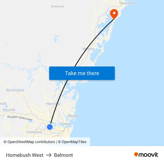 Homebush West to Belmont map