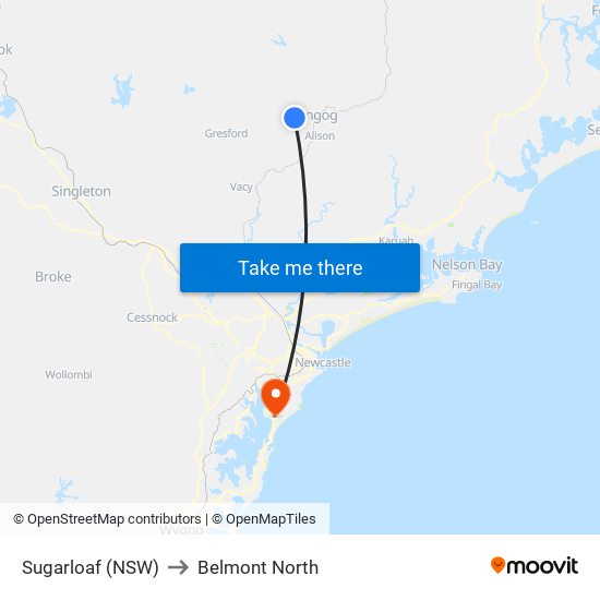 Sugarloaf (NSW) to Belmont North map