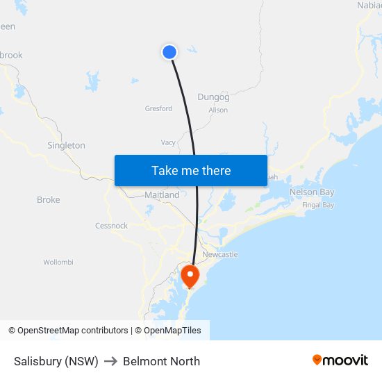 Salisbury (NSW) to Belmont North map