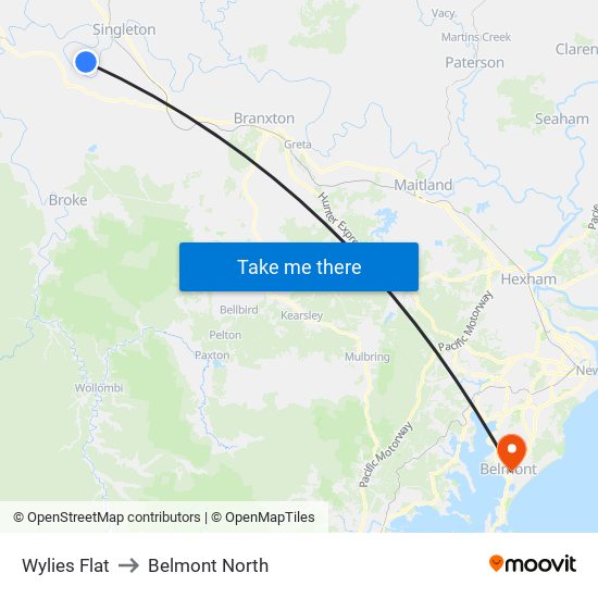 Wylies Flat to Belmont North map