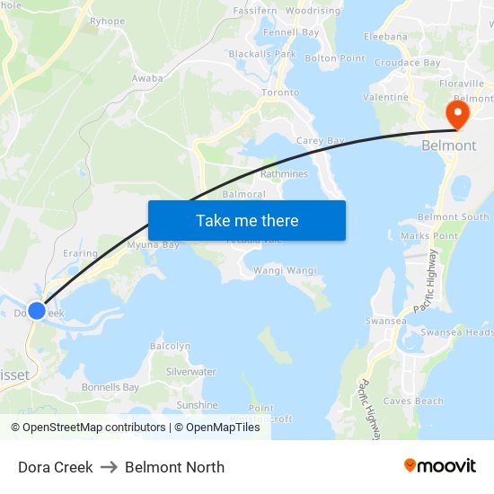 Dora Creek to Belmont North map