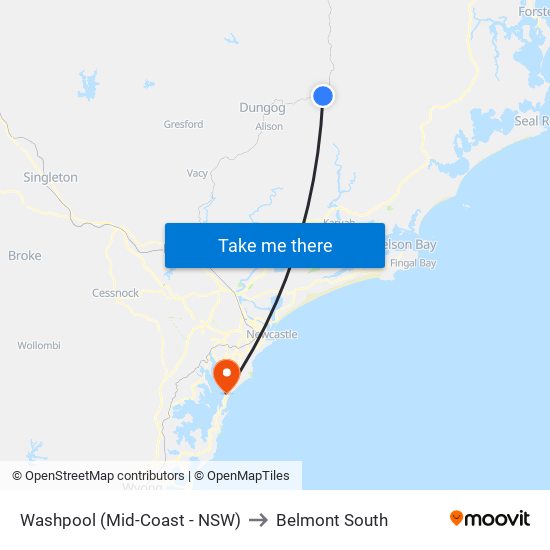 Washpool (Mid-Coast - NSW) to Belmont South map