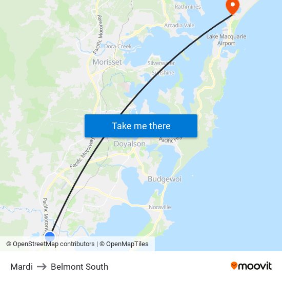 Mardi to Belmont South map