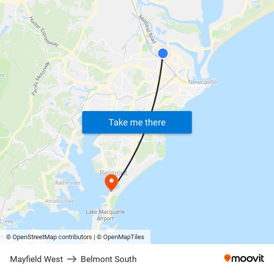 Mayfield West to Belmont South map