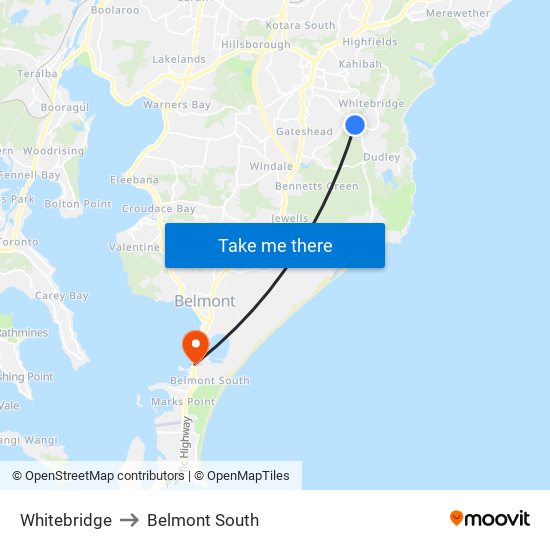 Whitebridge to Belmont South map