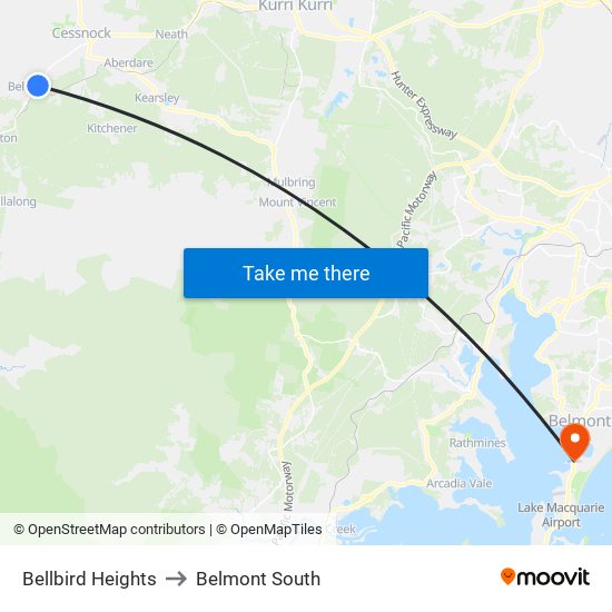 Bellbird Heights to Belmont South map