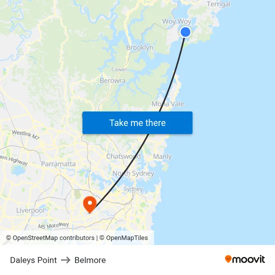 Daleys Point to Belmore map