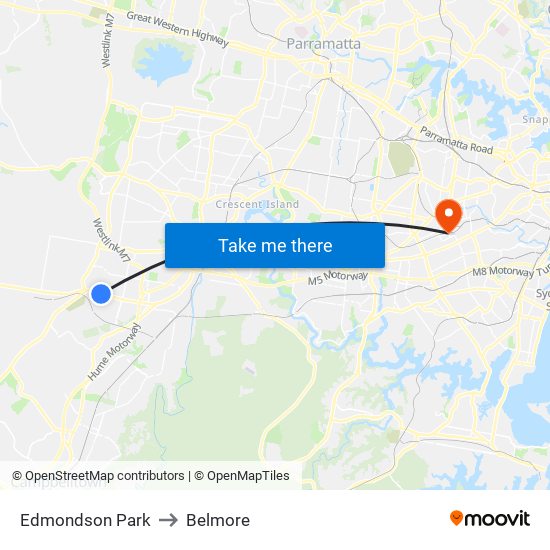 Edmondson Park to Belmore map