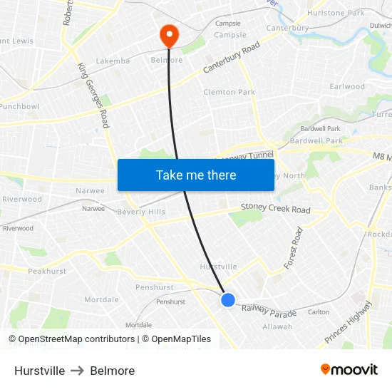 Hurstville to Belmore map