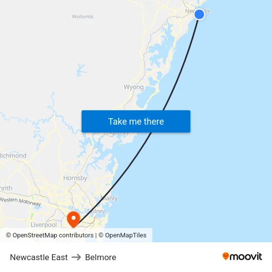 Newcastle East to Belmore map