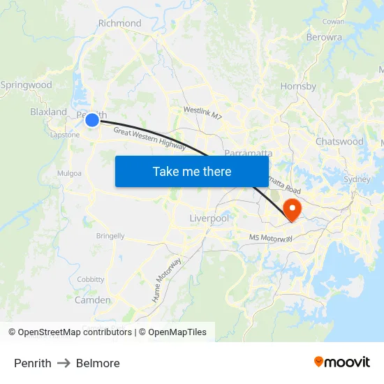 Penrith to Belmore map