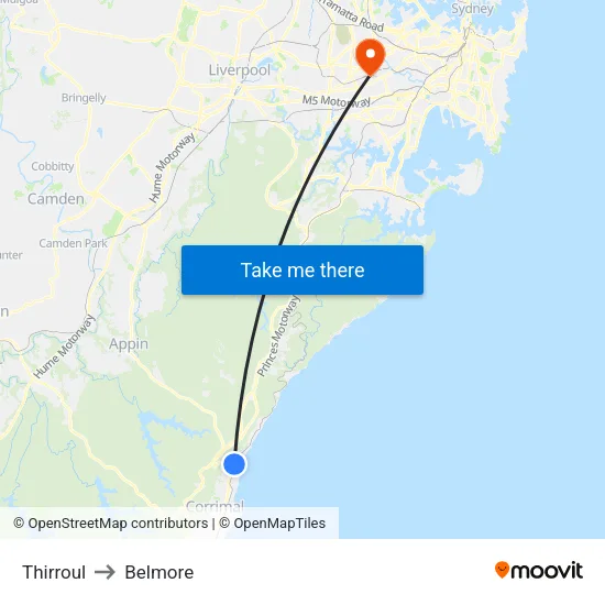 Thirroul to Belmore map