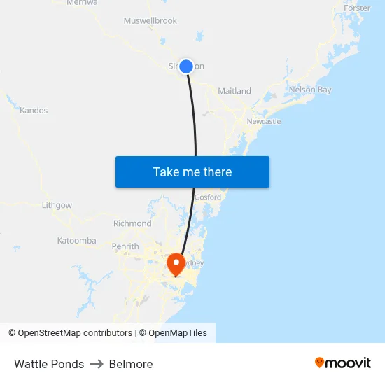 Wattle Ponds to Belmore map