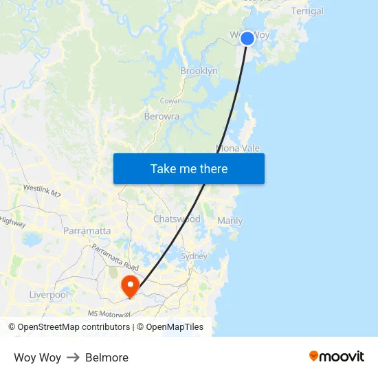 Woy Woy to Belmore map