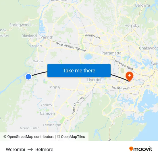 Werombi to Belmore map