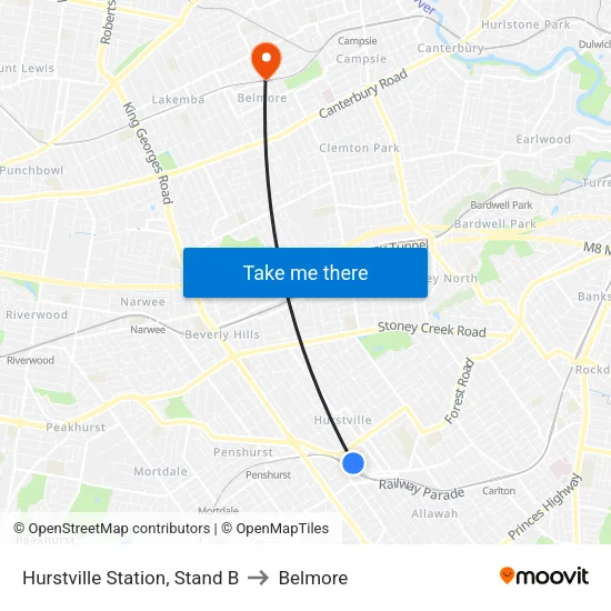 Hurstville Station, Stand B to Belmore map