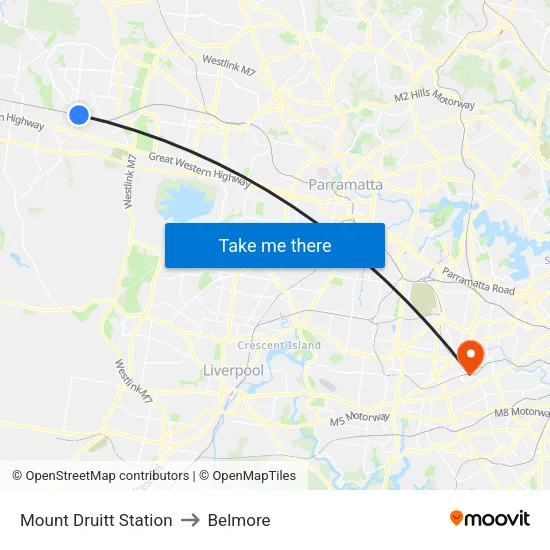 Mount Druitt Station to Belmore map