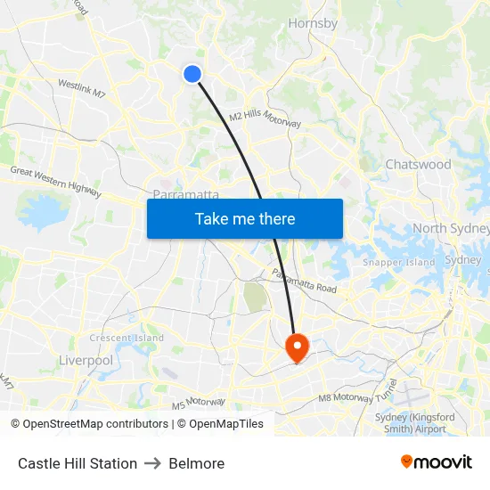 Castle Hill Station to Belmore map