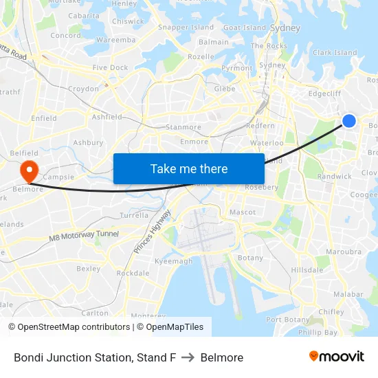 Bondi Junction Station, Stand F to Belmore map