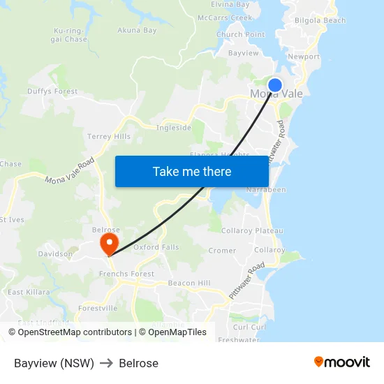 Bayview (NSW) to Belrose map