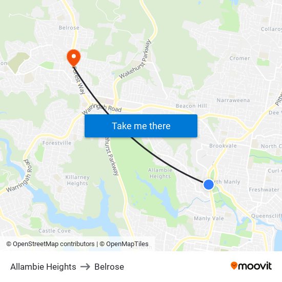 Allambie Heights to Belrose map