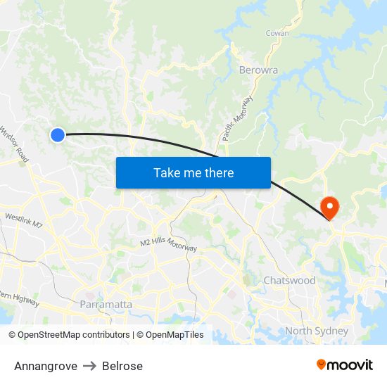 Annangrove to Belrose map