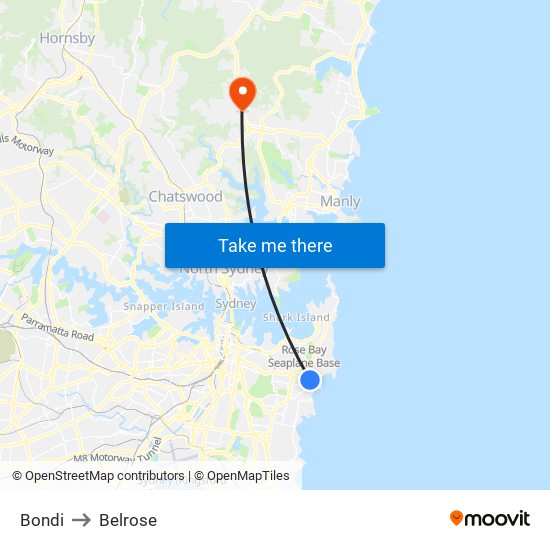 Bondi to Belrose map