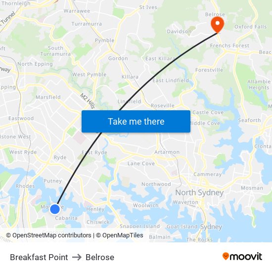 Breakfast Point to Belrose map