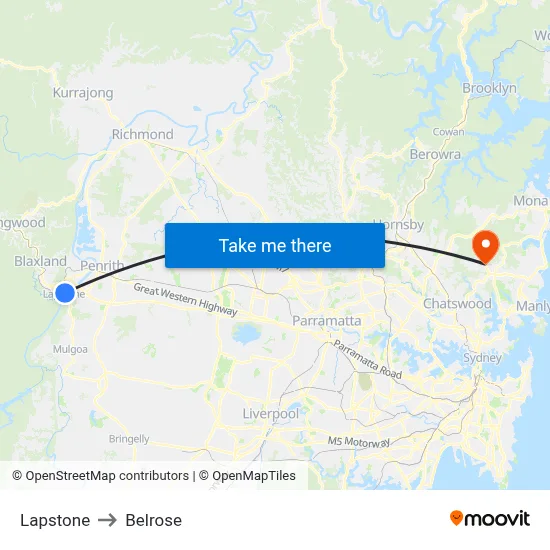 Lapstone to Belrose map