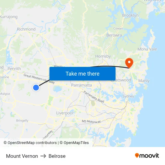Mount Vernon to Belrose map