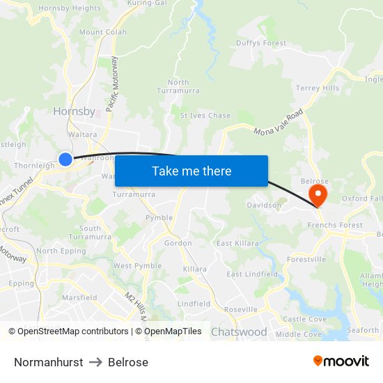 Normanhurst to Belrose map