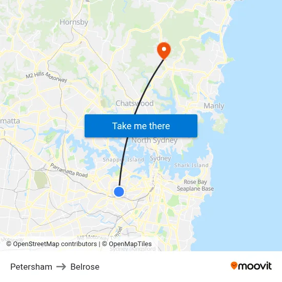 Petersham to Belrose map
