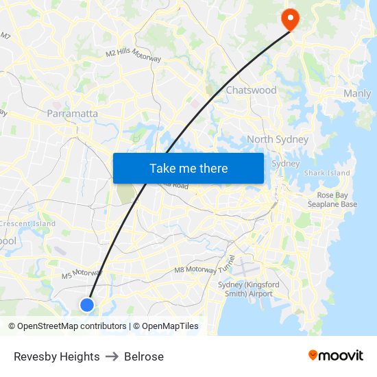 Revesby Heights to Belrose map