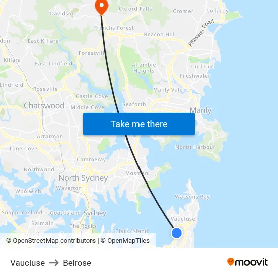 Vaucluse to Belrose map